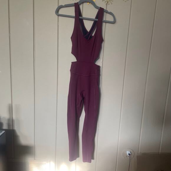 Free People Pants - Free people movement back it up jumpsuit oxblood burgundy athletic Extra Small